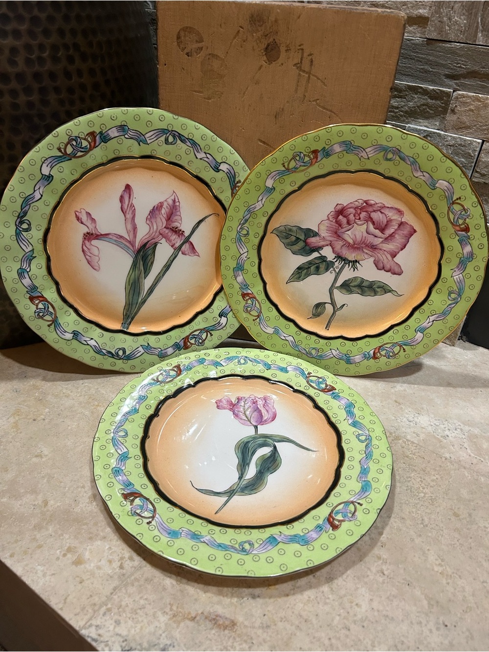 Set of 3 Vintage TOYO Hand Painted Decorative Plates w/ Botanical Designs
